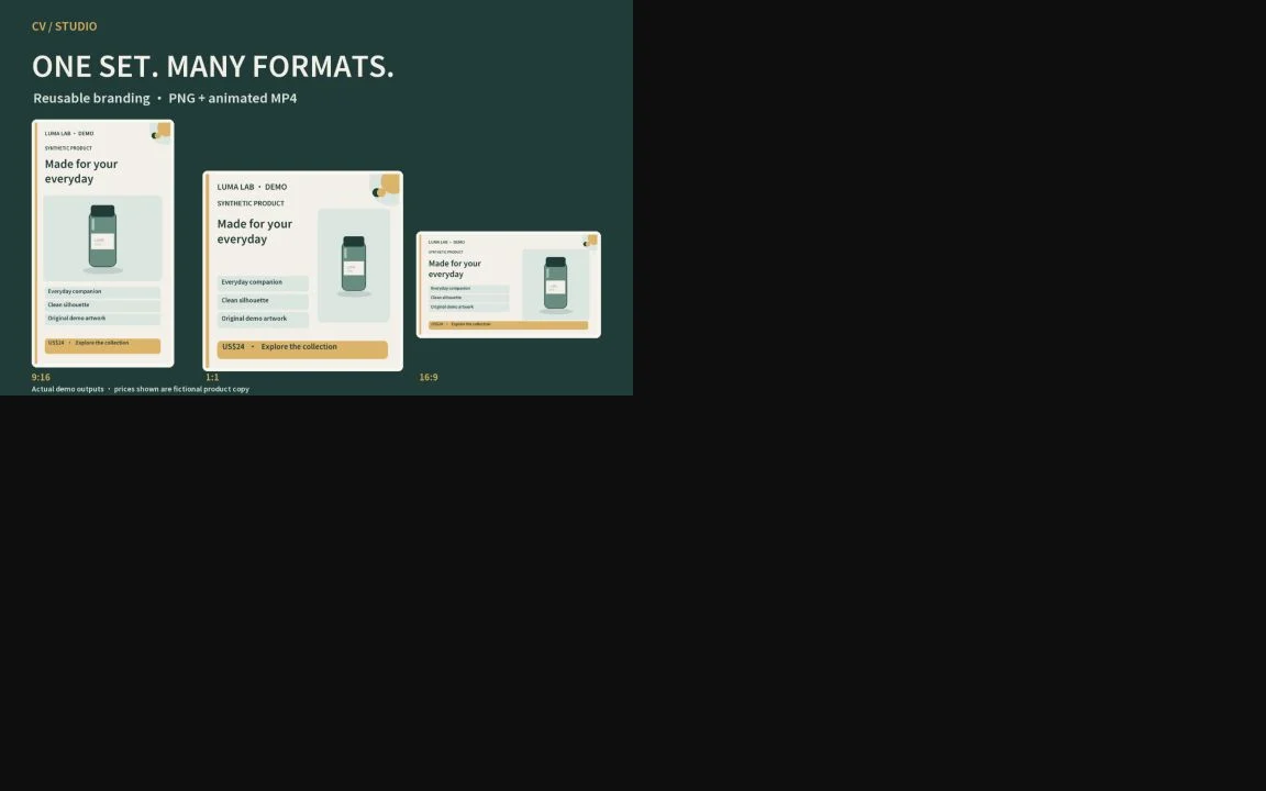 Actual branded image outputs in three formats