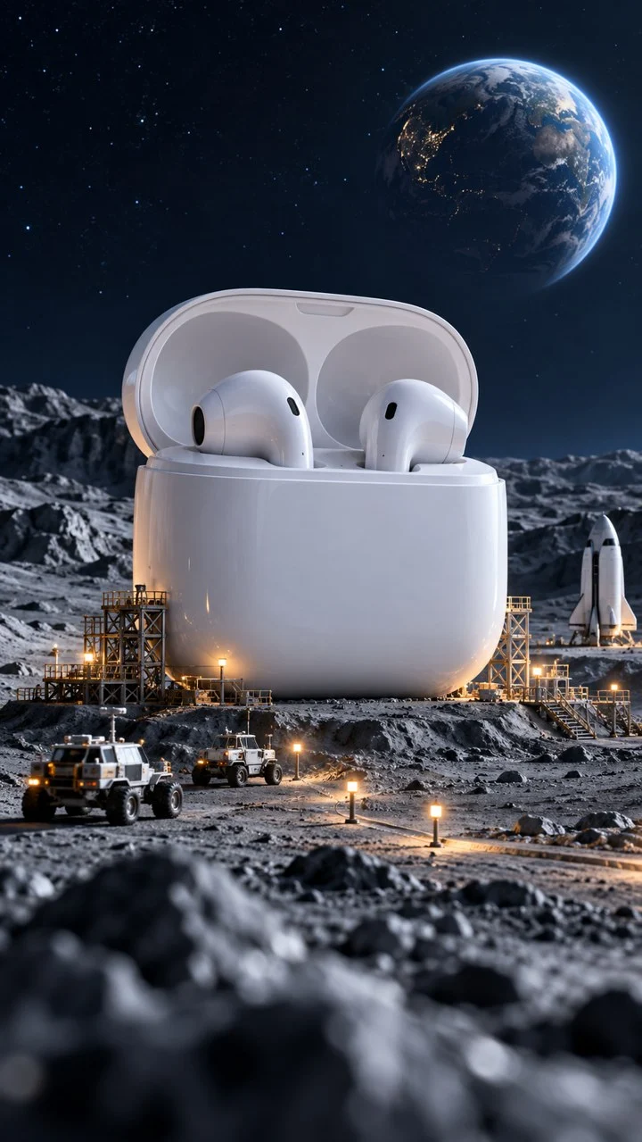 Earbud Moon Station — original concept illustration