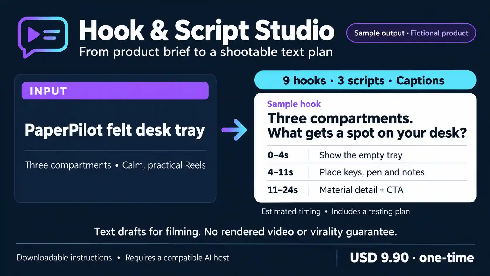 Hook and Script Studio fictional product example