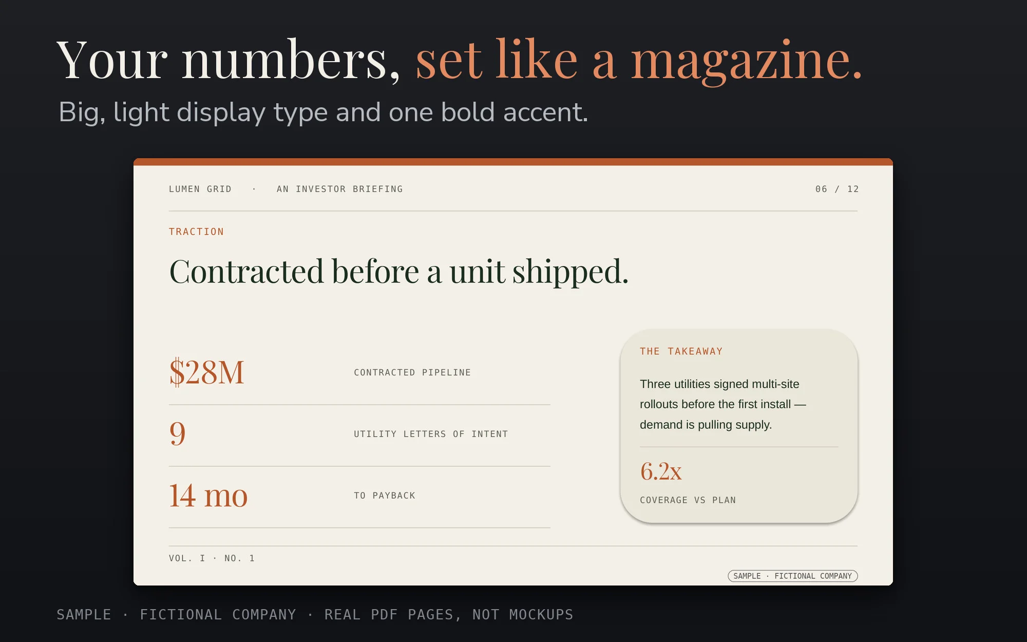 Your numbers, set like a magazine.